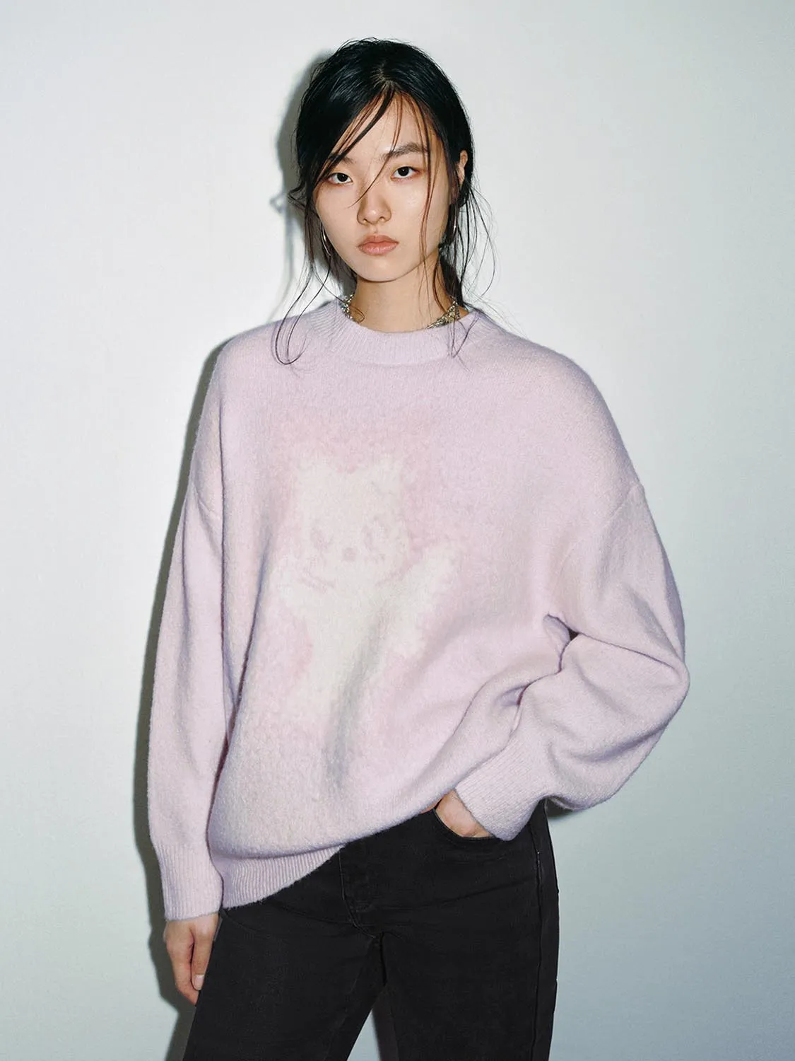 Intarsia Loose Fit Long Sleeve Knitted T-Shirts sold by Urban Revivo