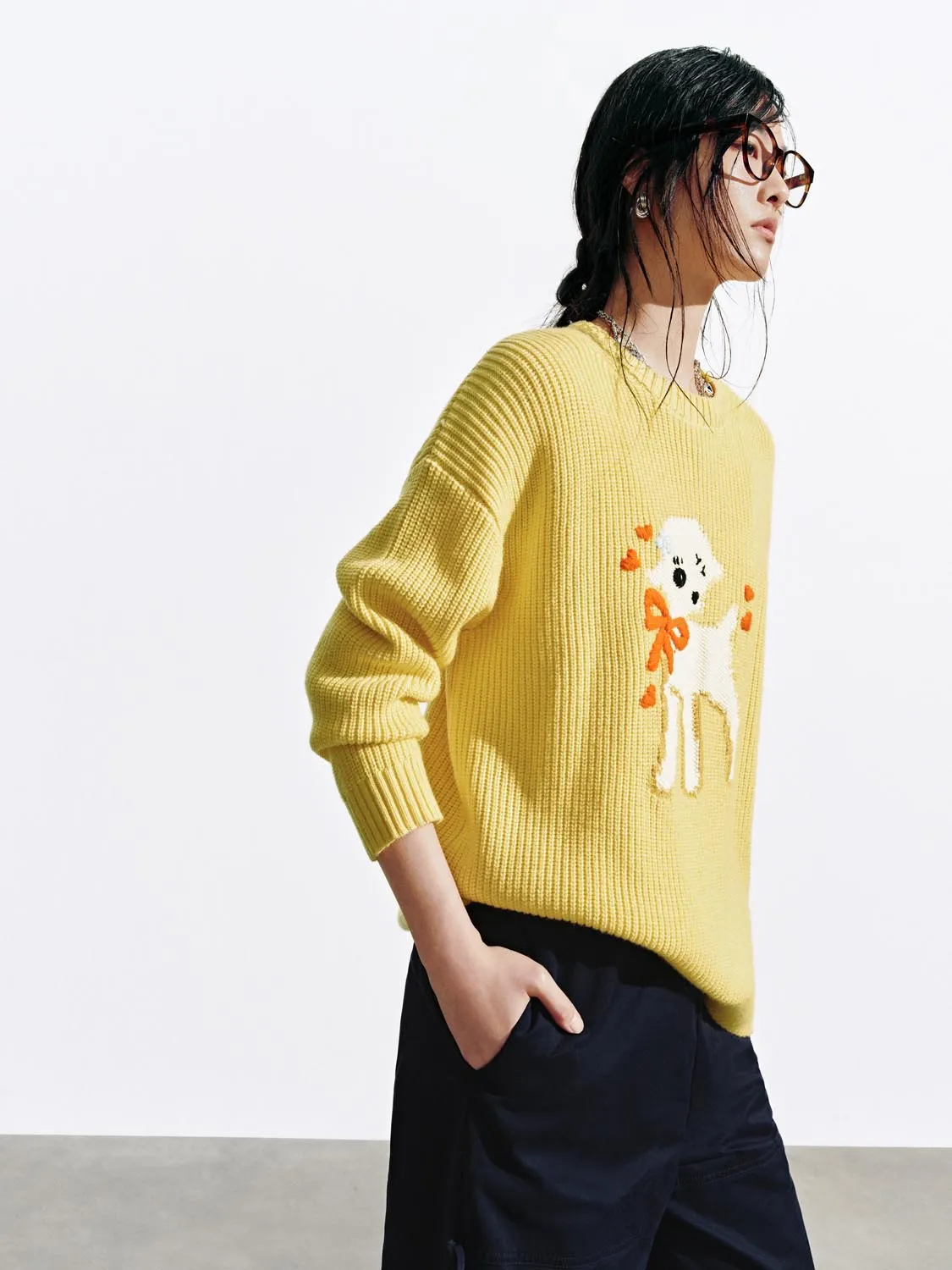 Intarsia Loose Fit Long Sleeve Knitted T-Shirts sold by Urban Revivo product image thumbnail 2