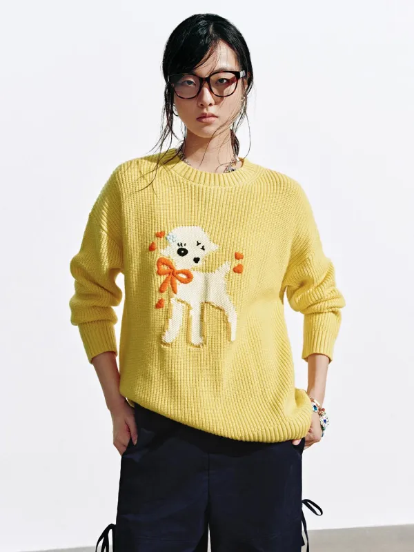 Intarsia Loose Fit Long Sleeve Knitted T-Shirts sold by Urban Revivo