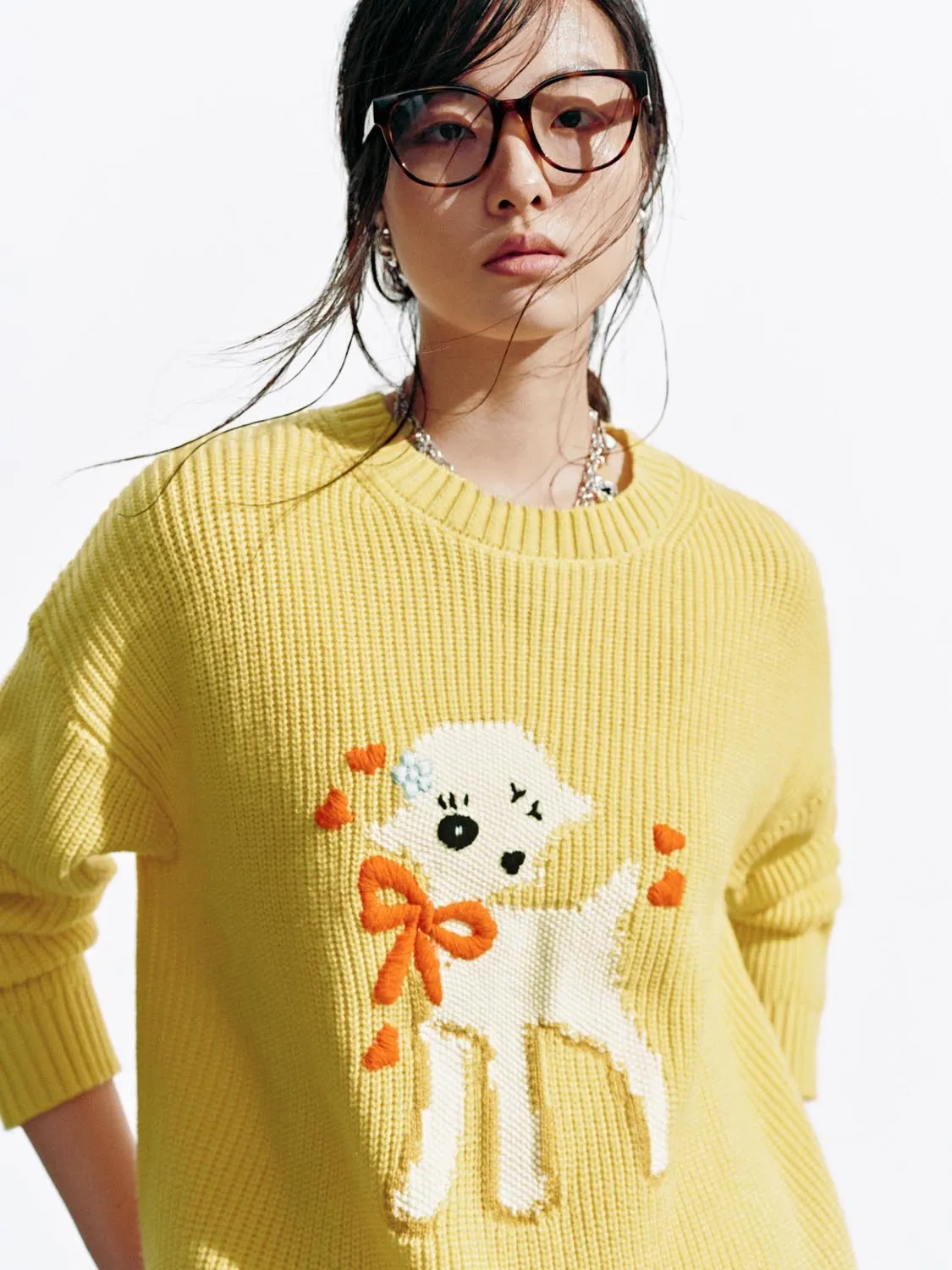 Intarsia Loose Fit Long Sleeve Knitted T-Shirts sold by Urban Revivo product image thumbnail 3