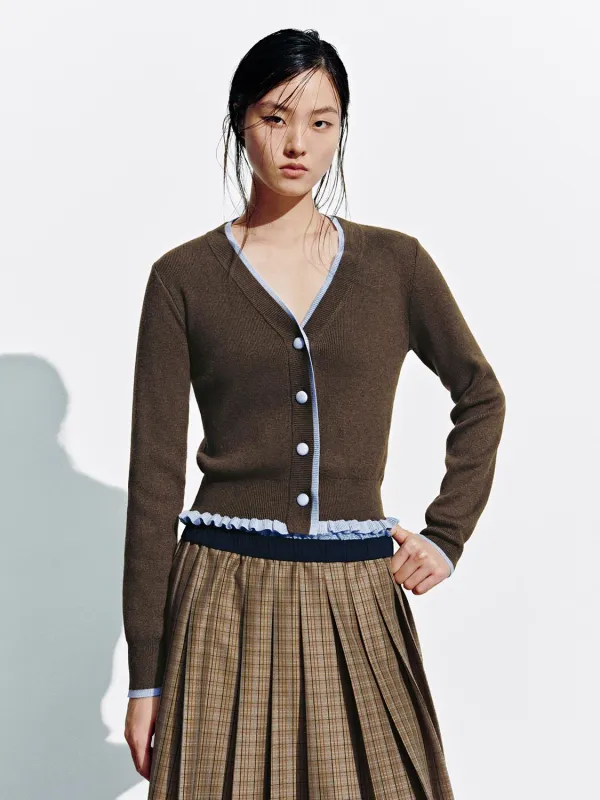 Contrast Trim V-Neck Knitted Cardigans sold by Urban Revivo