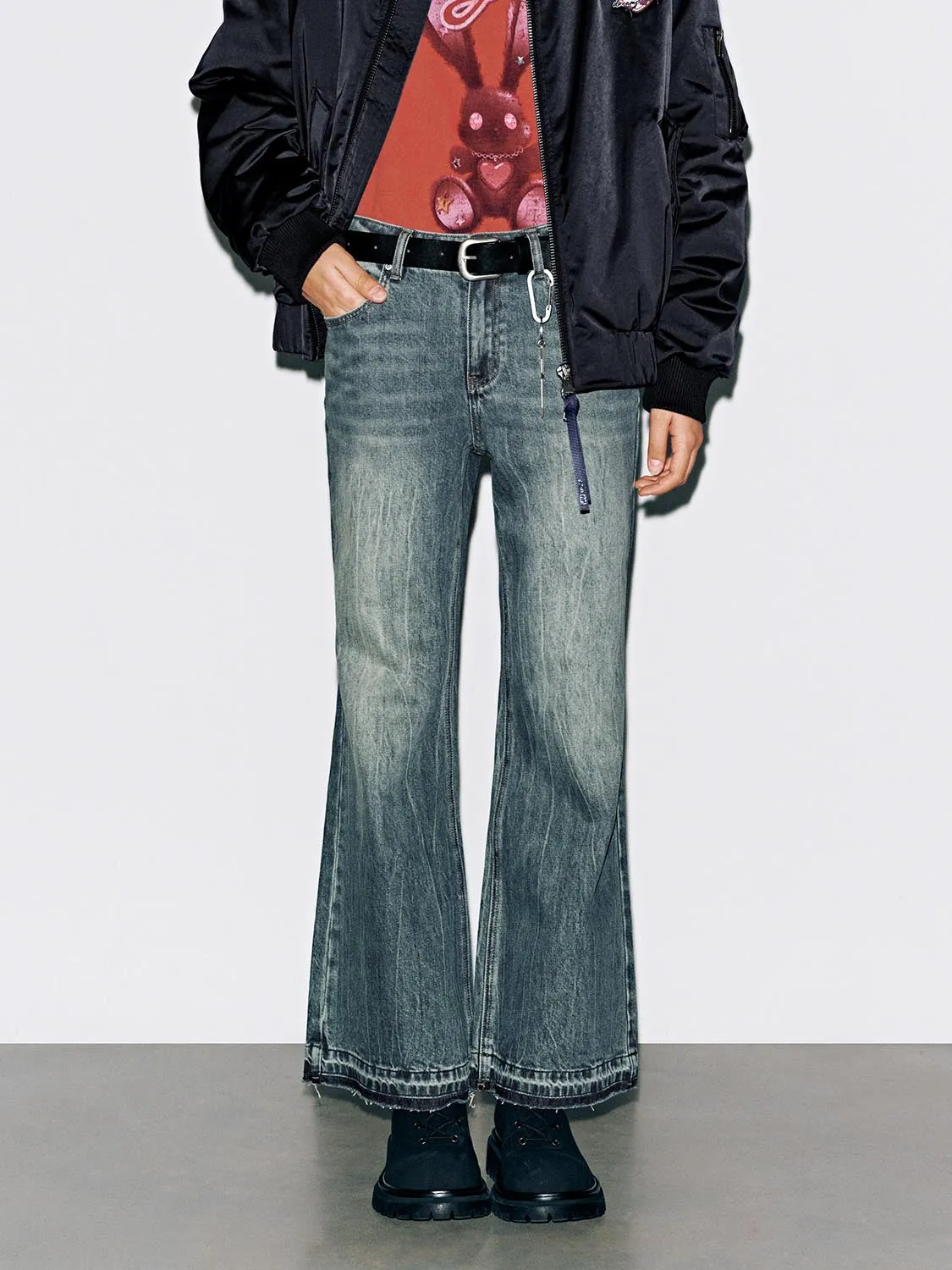 Belted Raw Hem Flare Leg Jeans sold by Urban Revivo