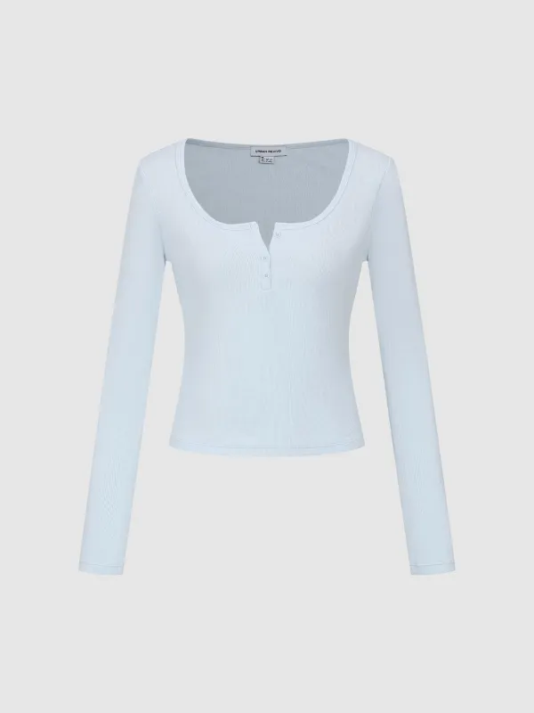 Scoop Henley Neck Long Sleeve T-Shirts sold by Urban Revivo