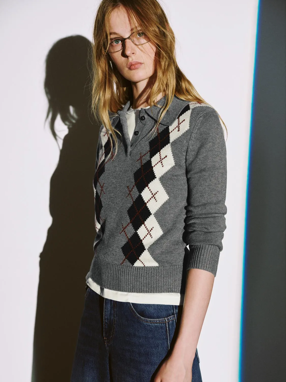 Argyle Polo Neck Long Sleeve Knitted T-Shirts sold by Urban Revivo product image thumbnail 3