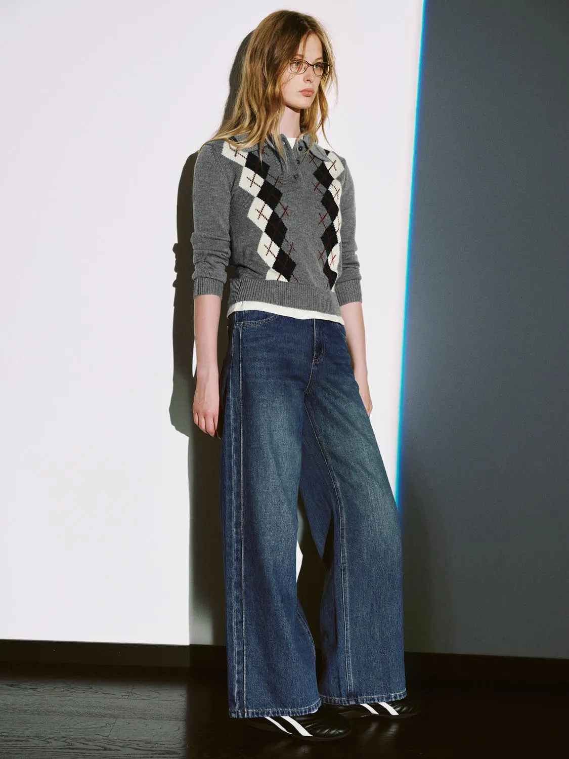 Argyle Polo Neck Long Sleeve Knitted T-Shirts sold by Urban Revivo product image thumbnail 5