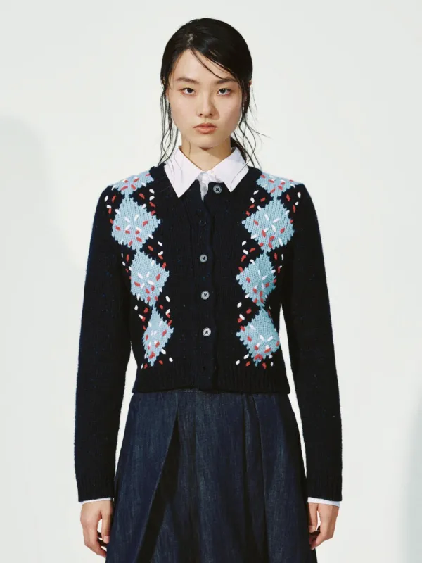 Argyle Crew Neck Wool Blend Knitted Cardigans sold by Urban Revivo