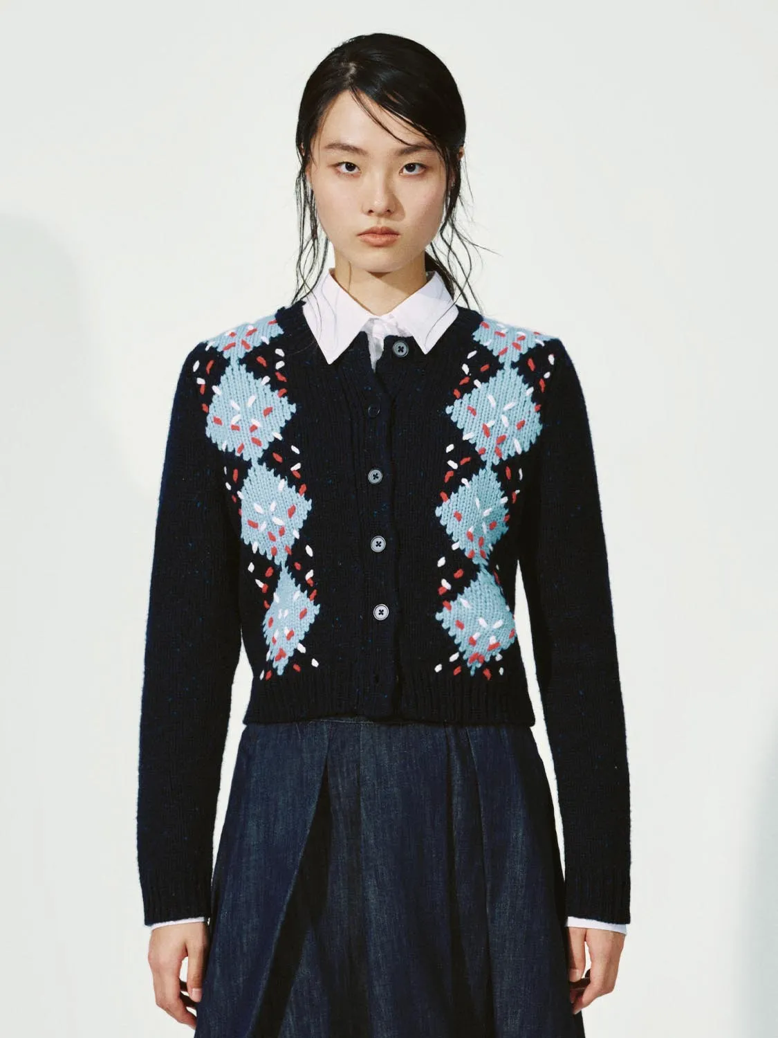 Argyle Crew Neck Wool Blend Knitted Cardigans sold by Urban Revivo