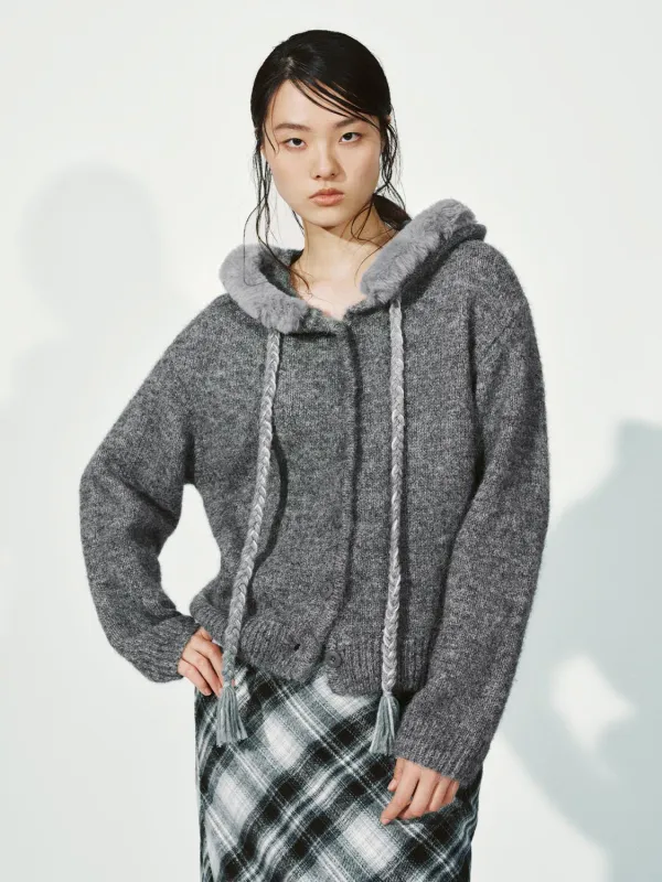 Hooded Fluffy Trim Knitted Cardigans sold by Urban Revivo