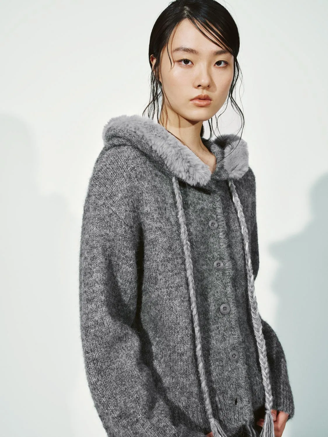 Hooded Fluffy Trim Knitted Cardigans sold by Urban Revivo product image thumbnail 2