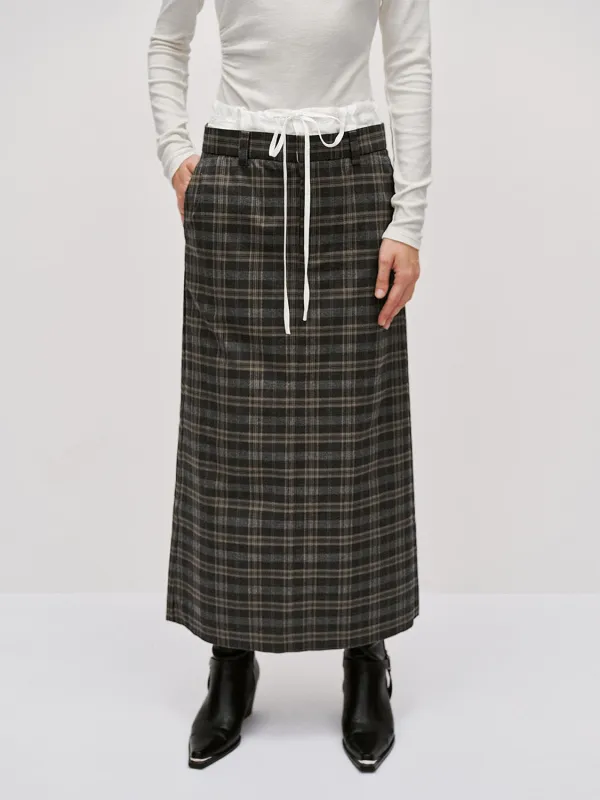2 In 1 Drawstring Check Midi Skirts made by Urban Revivo