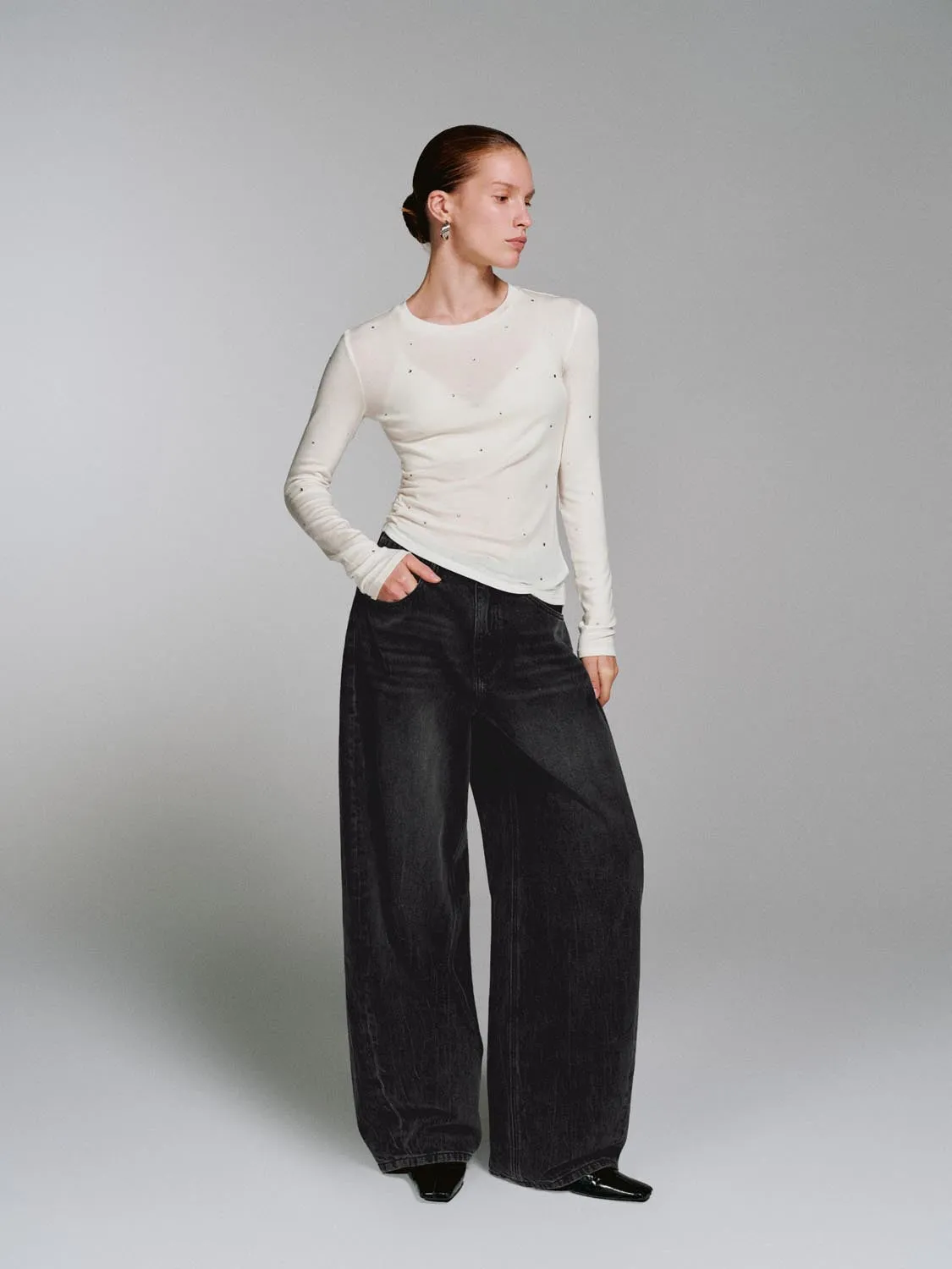 Ruched Skinny Fit Long Sleeve T-Shirts sold by Urban Revivo product image thumbnail 4