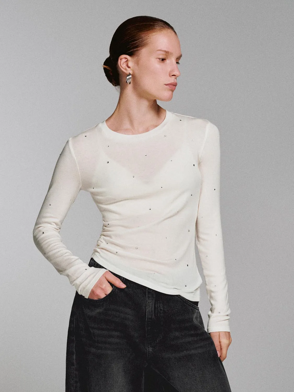 Ruched Skinny Fit Long Sleeve T-Shirts sold by Urban Revivo