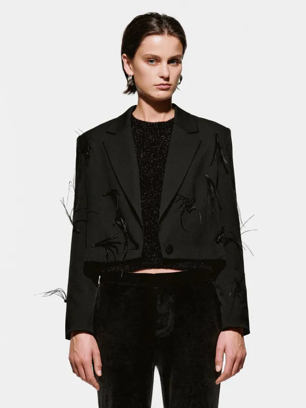 Feather Embellished Cropped Blazers sold by Urban Revivo
