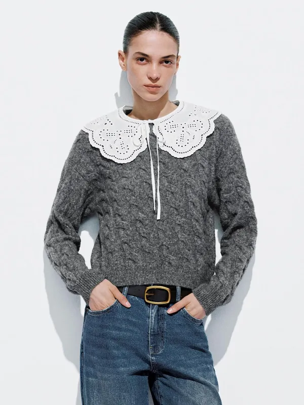 Laced Collar Long Sleeve Cable Knitted T-Shirts sold by Urban Revivo
