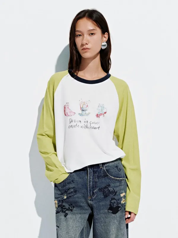 Contrast Raglan Sleeve Graphic T-Shirts sold by Urban Revivo