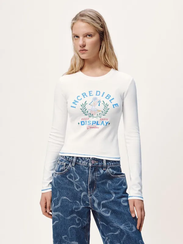 Printed Long Sleeve Cropped T-Shirts sold by Urban Revivo