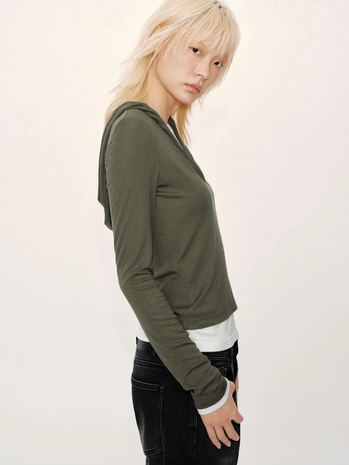 Hooded V-Neck Long Sleeve Skinny T-Shirts sold by Urban Revivo product image thumbnail 2