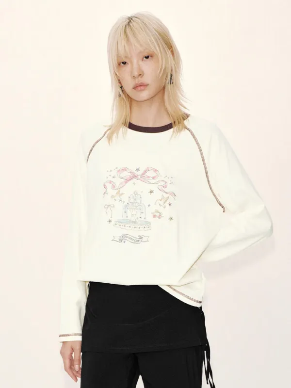 Contrast Trim Printed Long Sleeve T-Shirts sold by Urban Revivo