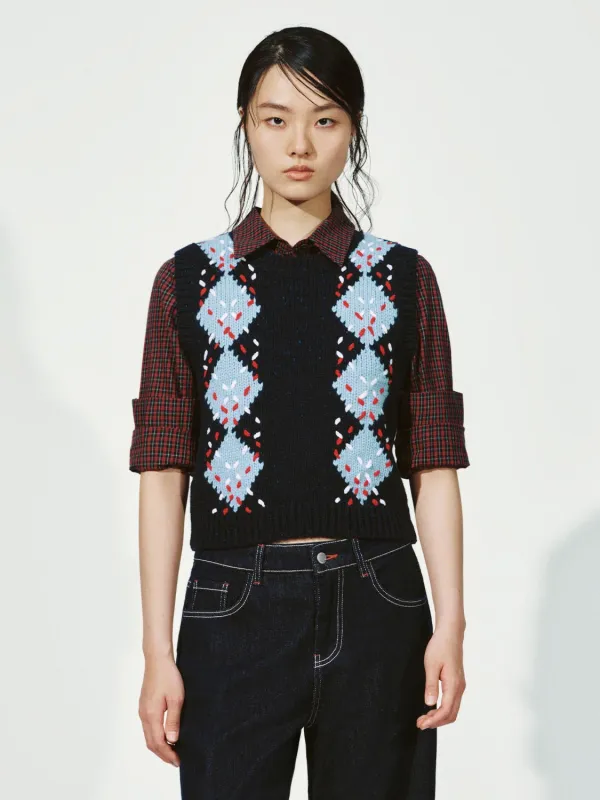 Wool Blend Argyle Intarsia Cropped Vests sold by Urban Revivo