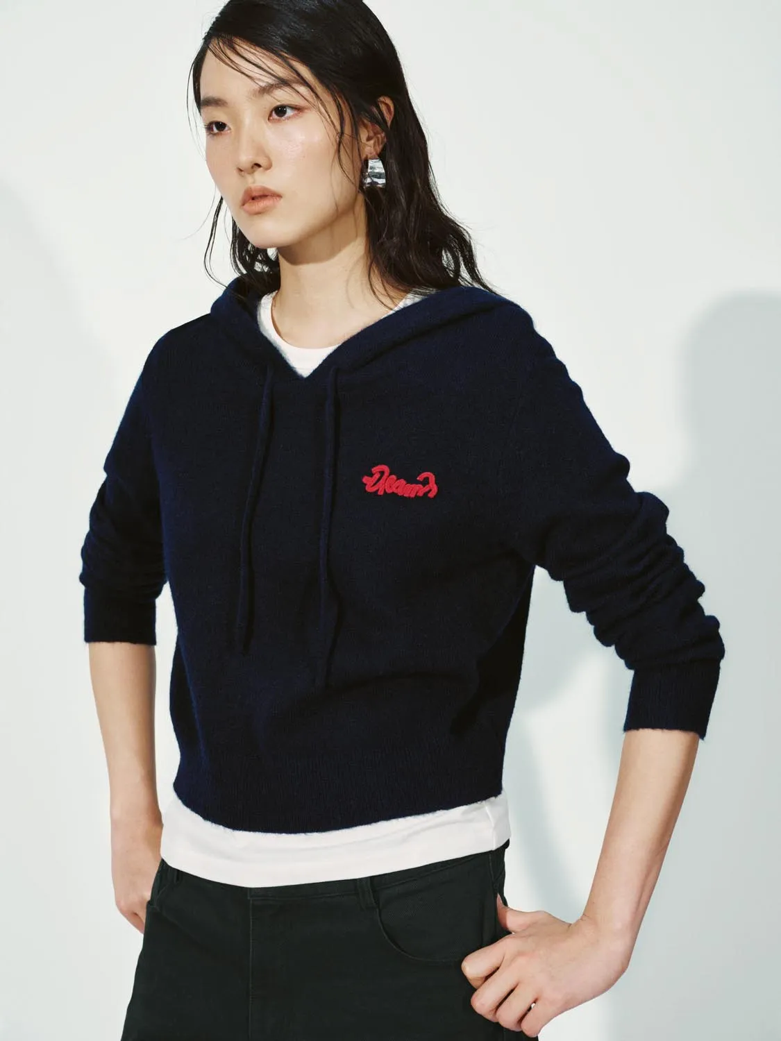 Hooded Drawstring Long Sleeve Knitted T-Shirts sold by Urban Revivo product image thumbnail 2