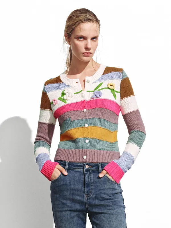 Contrast Floral Applique Knitted Cardigans sold by Urban Revivo
