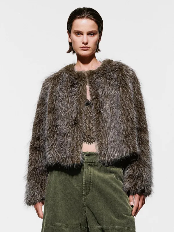 Crew Neck Fluffy Faux Fur Coats sold by Urban Revivo