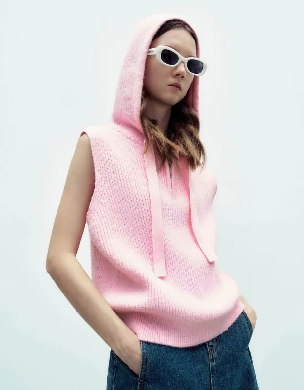 Zip Half Placket Hooded Knitted Vest sold by Urban Revivo