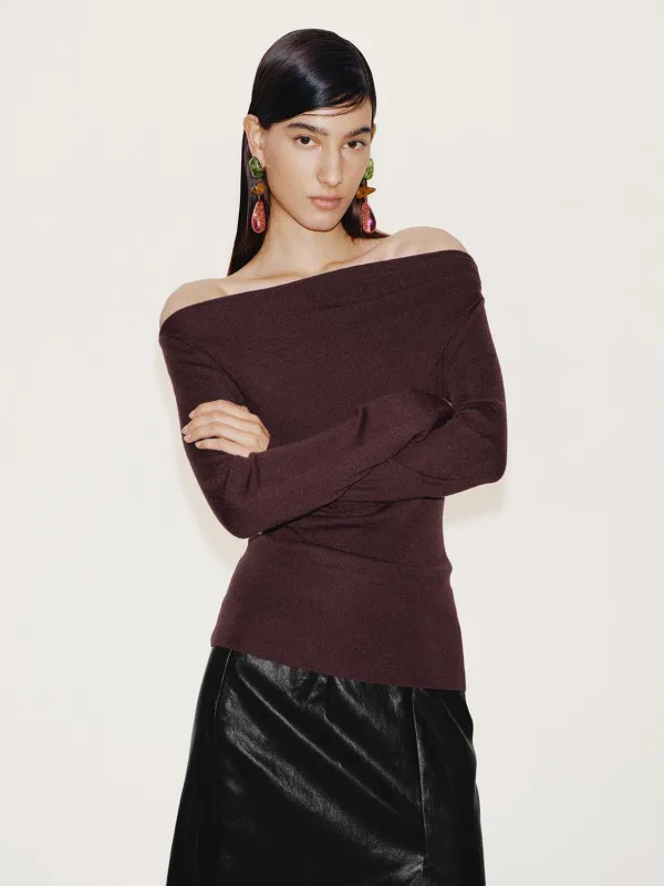 Off Shoulder Ruched Long Sleeve Knitted T-Shirts sold by Urban Revivo