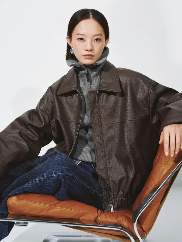 Faux Leather Collared Bomber Jackets sold by Urban Revivo