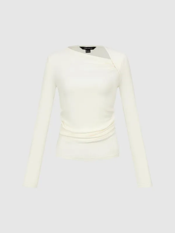 Asymmetric Neck Ruched Long Sleeve T-Shirts sold by Urban Revivo