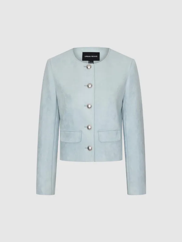 Crew Neck Button Up Jackets sold by Urban Revivo