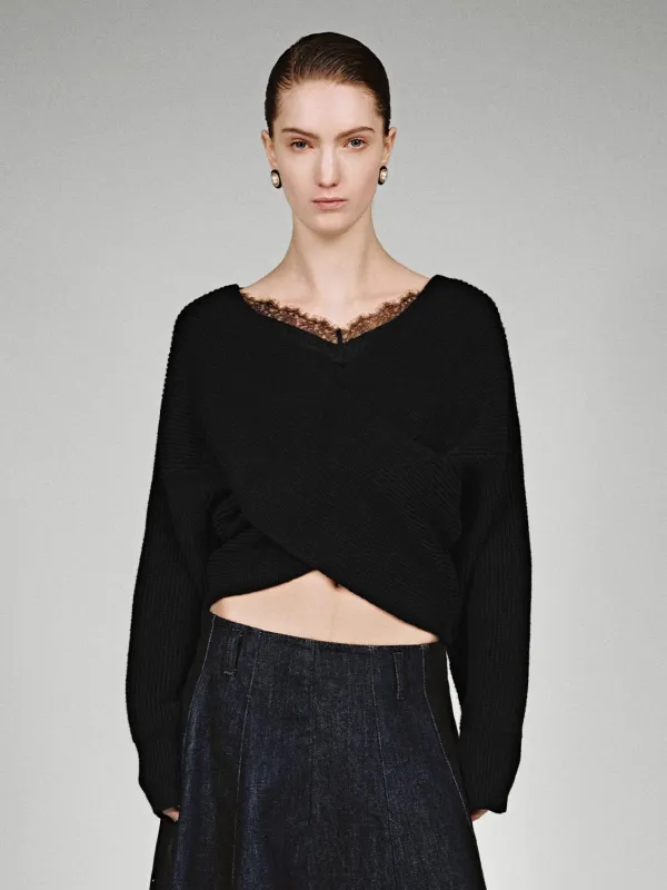 Lace Detail Long Sleeve Knitted T-Shirts sold by Urban Revivo