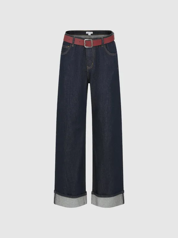Belted Cuffed Wide Leg Jeans sold by Urban Revivo