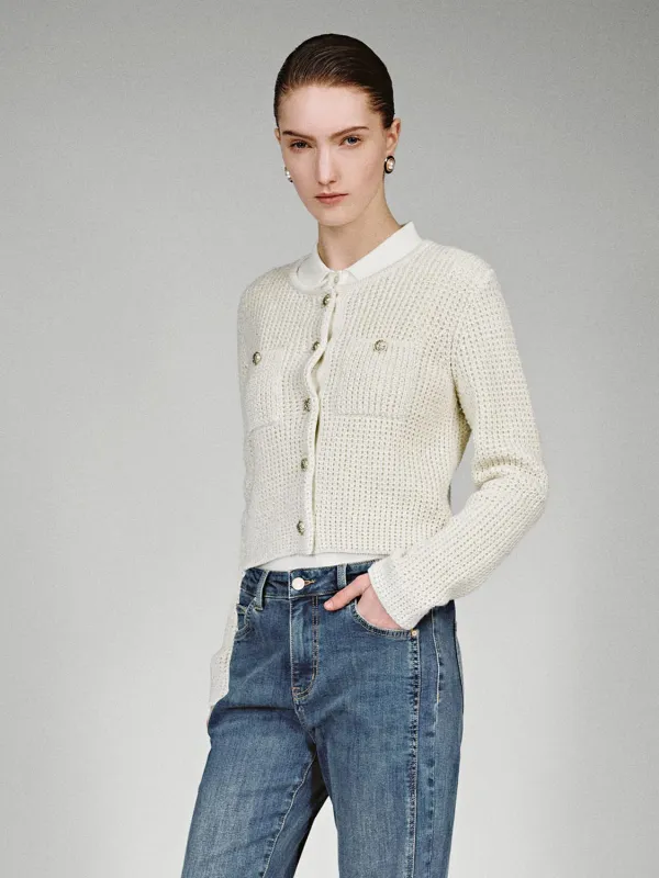 Crew Neck Patch Pockets Knitted Cardigans made by Urban Revivo