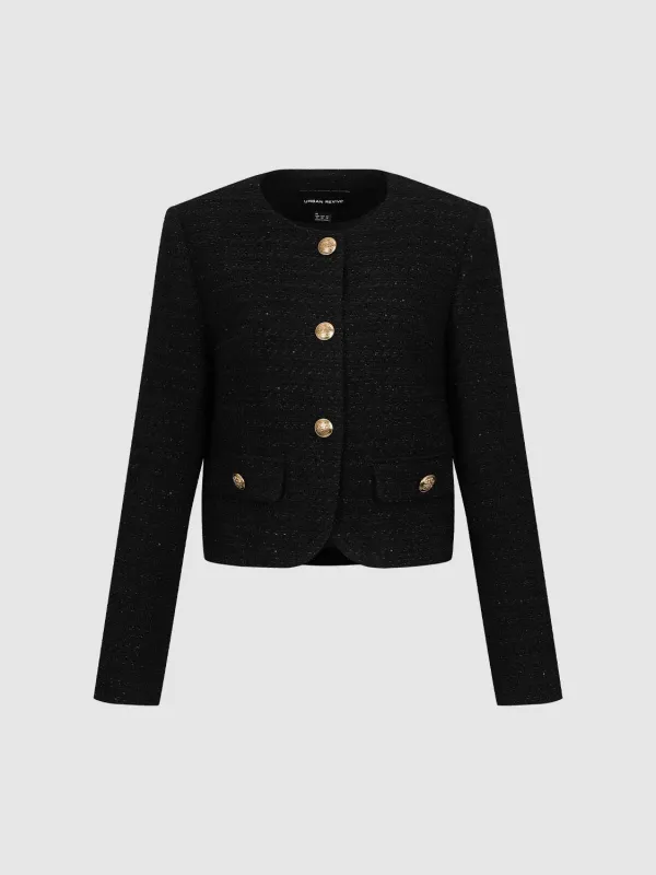 Crew Neck Plaid Button Up Tweed Jackets sold by Urban Revivo