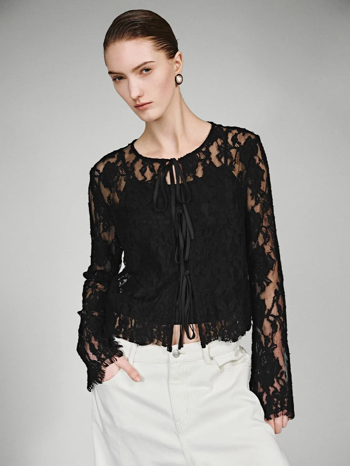 Laced Bow Detail Blouse Shirts sold by Urban Revivo