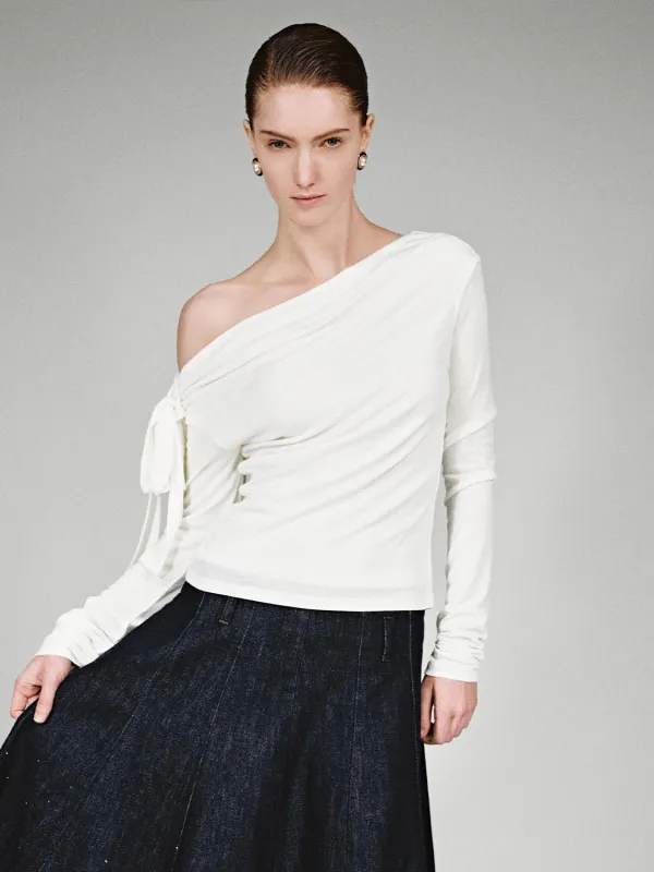 One Shoulder Asymmetric Ruched Long Sleeve T-Shirts sold by Urban Revivo