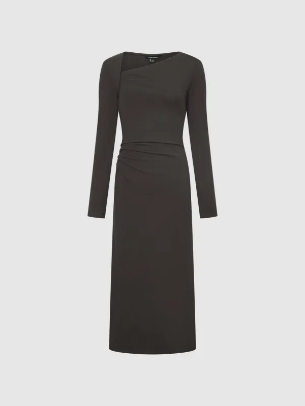Asymmetric Neck Ruched A-Line Midi Dresses sold by Urban Revivo