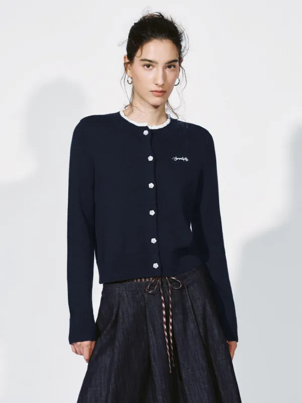 Contrast Trim Embroidered Knitted Cardigans sold by Urban Revivo