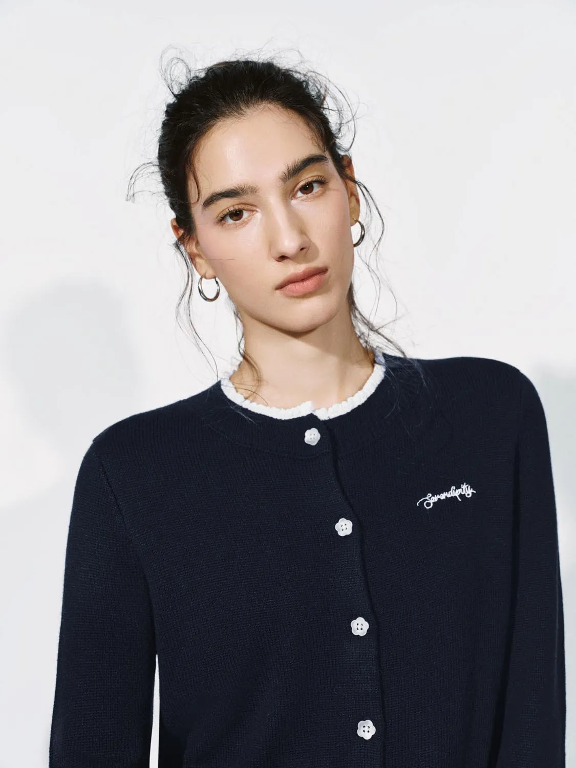 Contrast Trim Embroidered Knitted Cardigans sold by Urban Revivo product image thumbnail 3