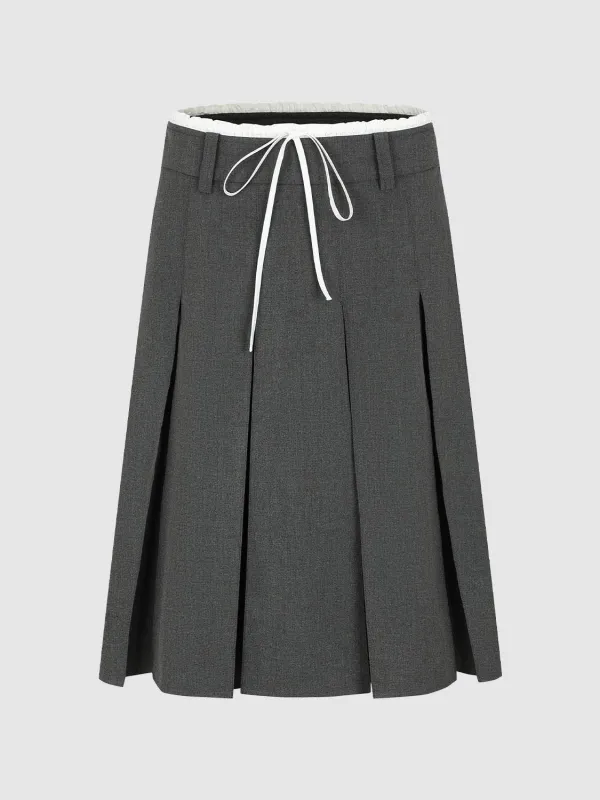 Contrast Trim Drawstring Pleated A-Line Mini Skirts sold by Urban Revivo