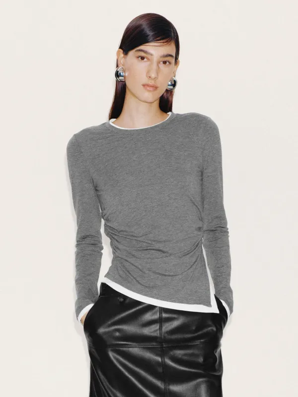 2 In 1 Contrast Ruched Long Sleeve T-Shirts sold by Urban Revivo
