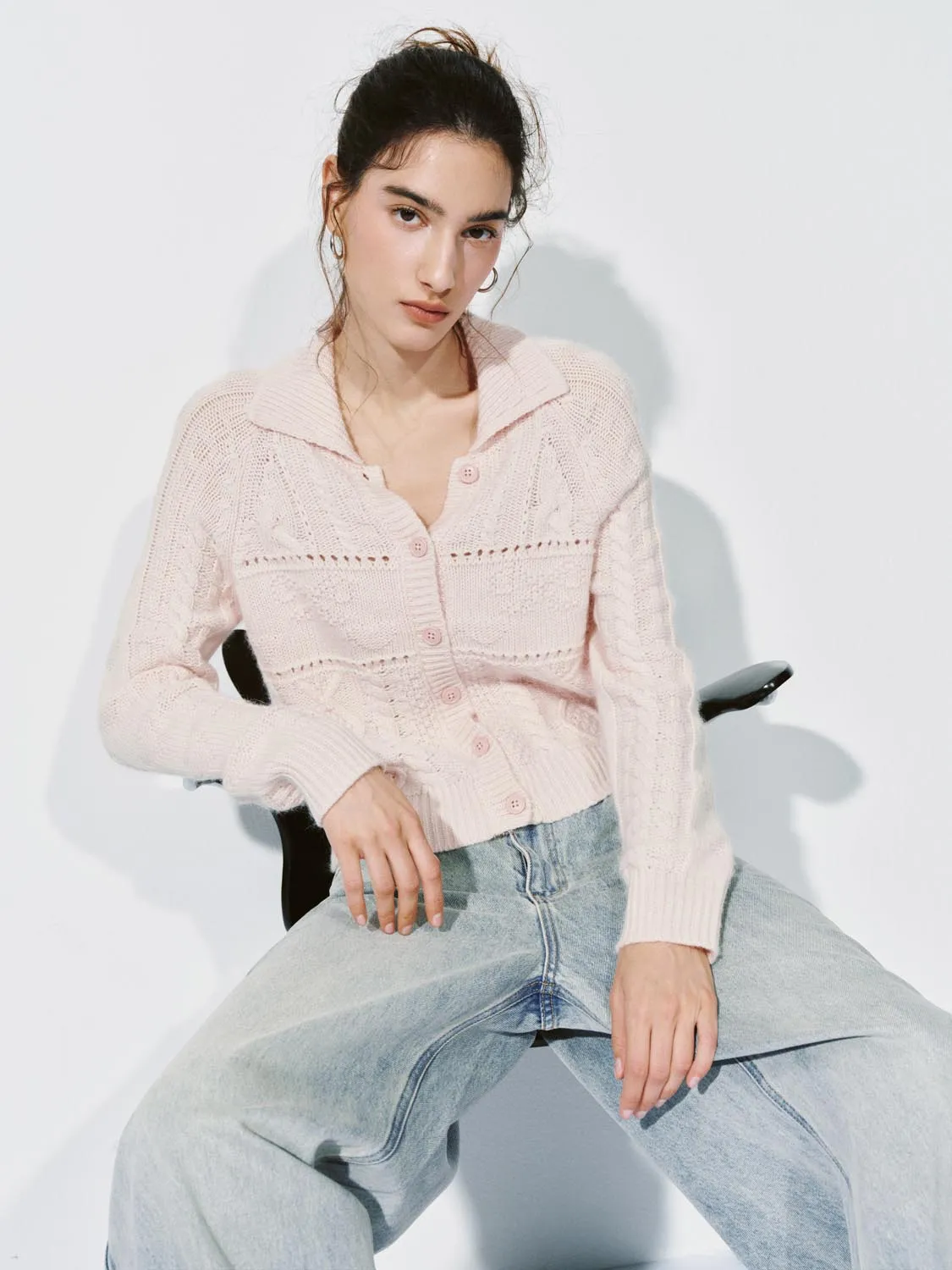 Collared Cable Knitted Cardigan sold by Urban Revivo product image thumbnail 3