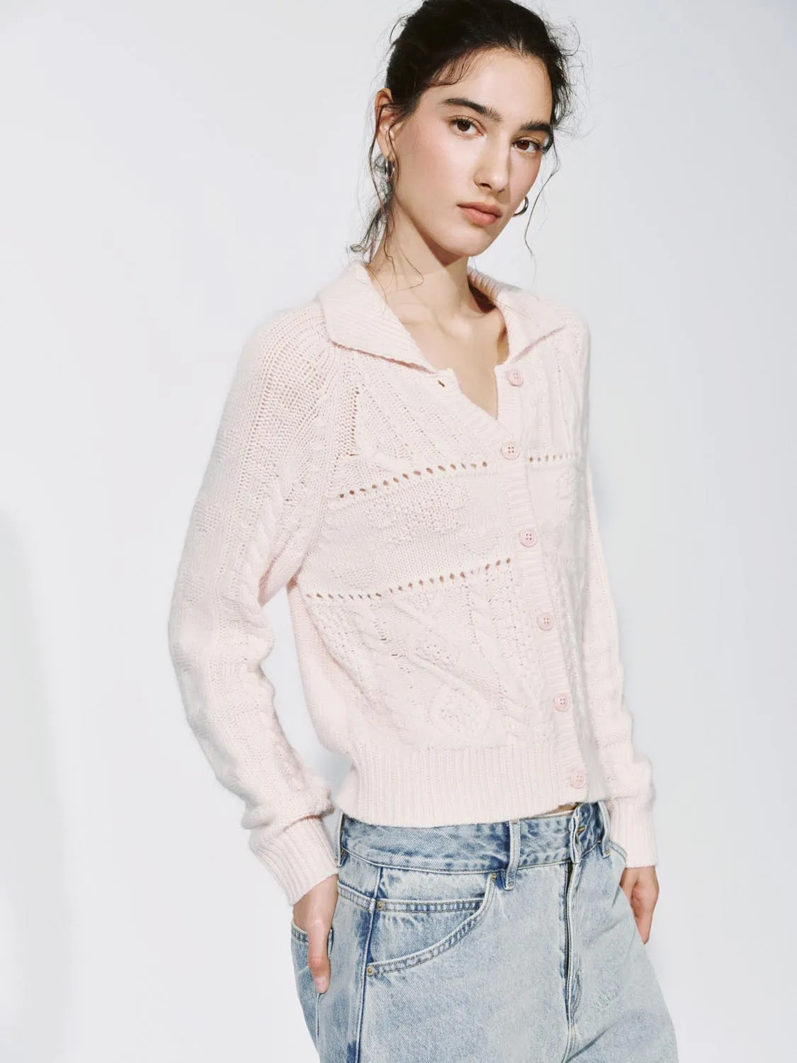 Collared Cable Knitted Cardigan sold by Urban Revivo product image thumbnail 2