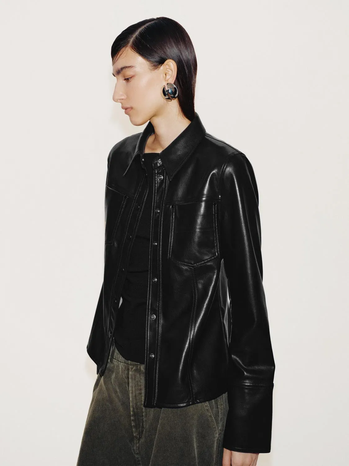 Nipped Waist Faux Leather Shirts sold by Urban Revivo product image thumbnail 2