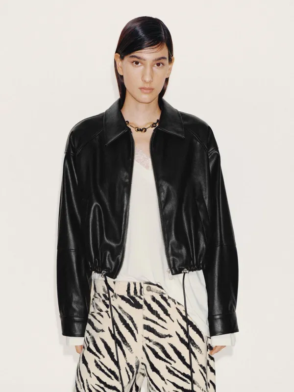 Faux Leather Collared Bomber Jackets sold by Urban Revivo