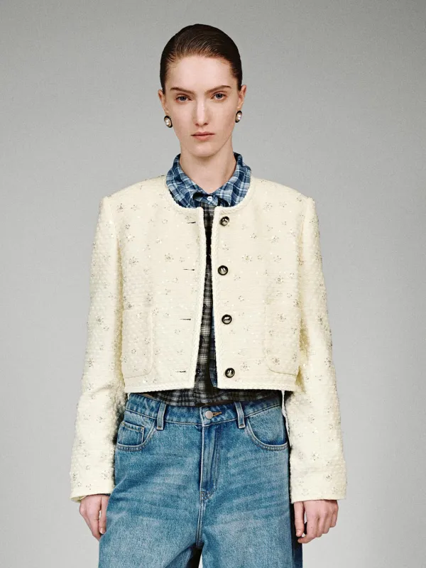 Crew Neck Embellished Button Up Jackets sold by Urban Revivo