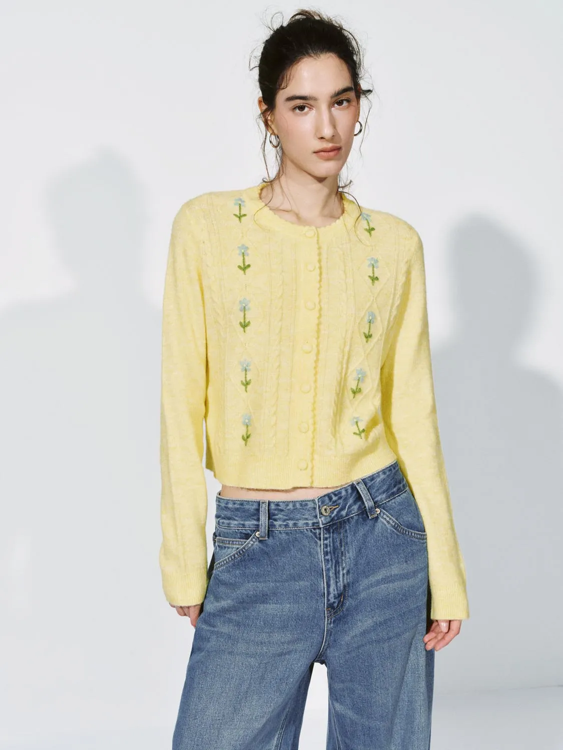 Floral Intarsia Cable Knitted Cardigan sold by Urban Revivo product image thumbnail 2