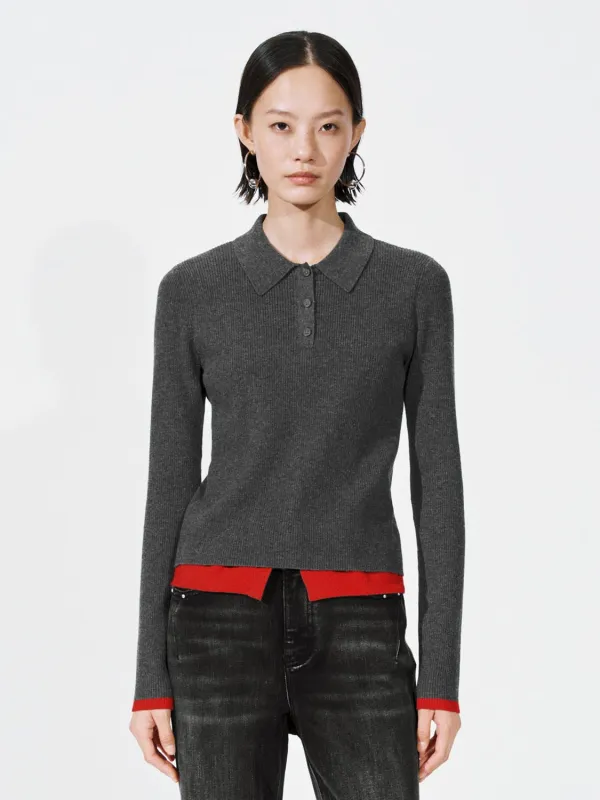 2 In 1 Contrast Long Sleeve Knitted T-Shirts sold by Urban Revivo