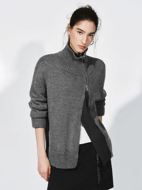 Large Collar Zip Up Knitted Cardigans sold by Urban Revivo